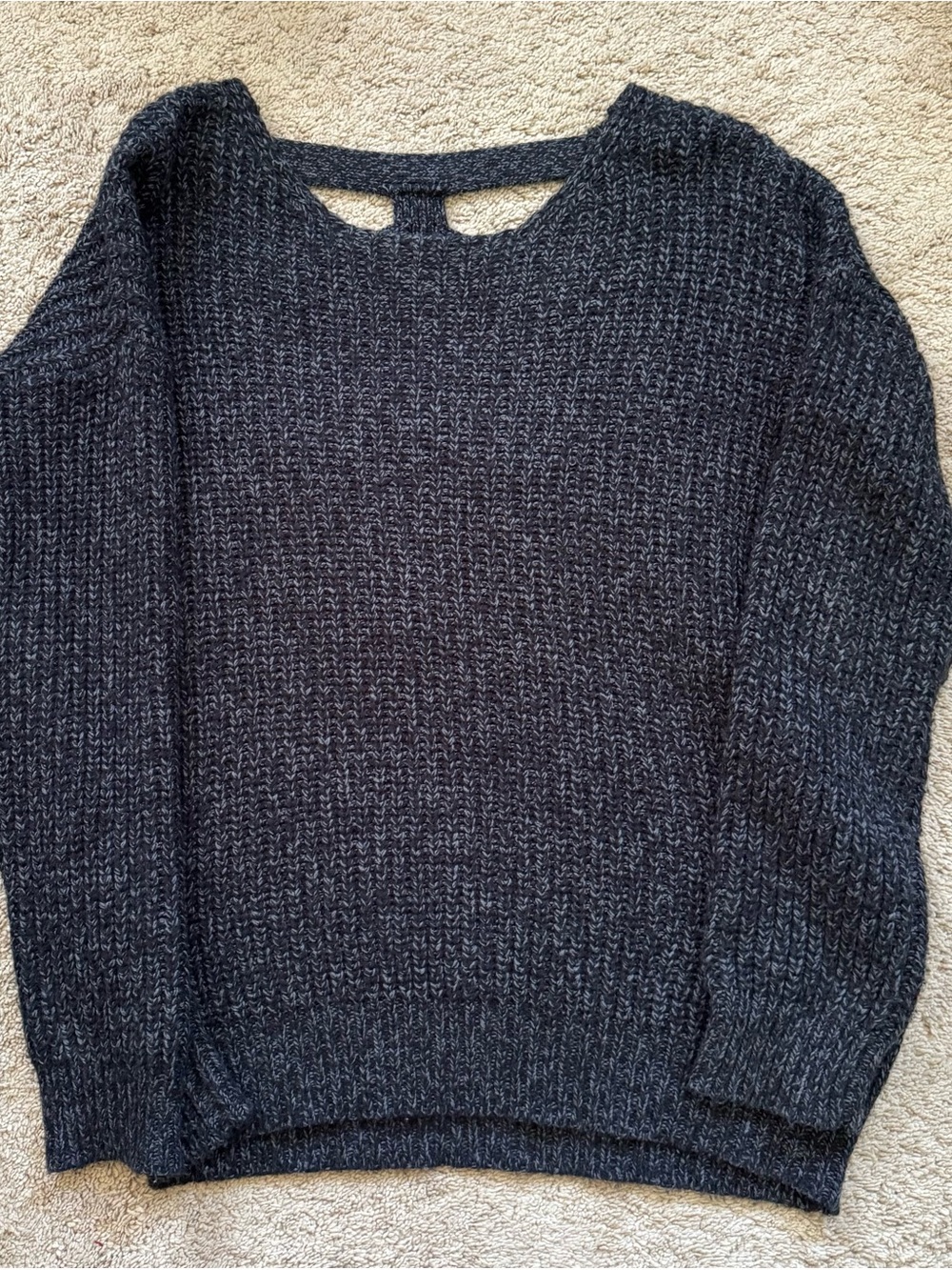 Sparkle & Fade Black Crewneck Knit Sweater with Open-Back Detail